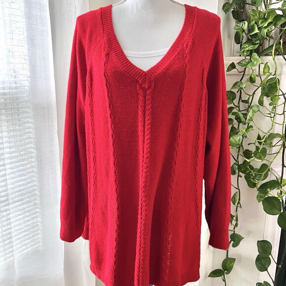 Lane Bryant Red Super Cozy Comfy Stretchy Knitted Sweater Plus 22/24 - Picture 1 of 9